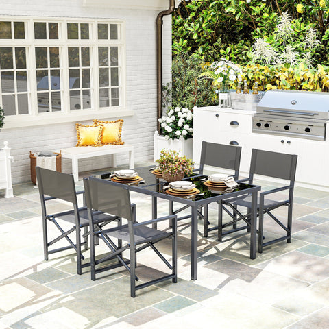 Rootz 5-Part Dining Set - Outdoor Patio Set - Folding Chair Set - Durable Steel Frame - 150cm Table & 58cm x 55cm x 89cm Chairs