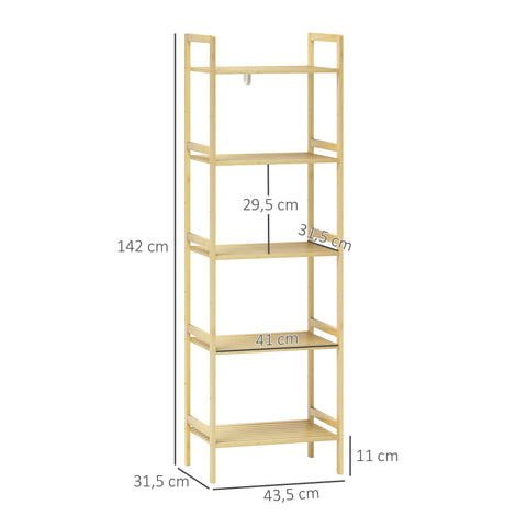 Rootz Bamboo Bathroom Shelf - Storage Shelf - Adjustable Shelves - Water-Repellent Bamboo - 43.5 x 31.5 x 142 cm