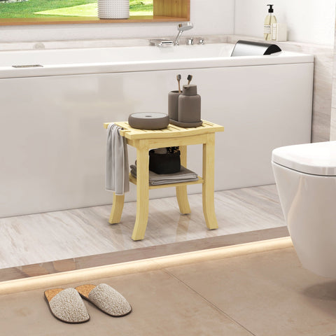 Rootz Bamboo Shower Stool - Bath Bench - Wooden Seat - Durable Bamboo - 42L x 29W x 43H cm
