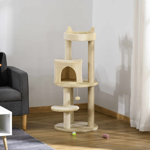 Rootz Cat Tree Multi-Scratch Furniture - Cat Tower - Pet Playhouse - Durable Platforms - Ø 48 x 104H cm - Brown