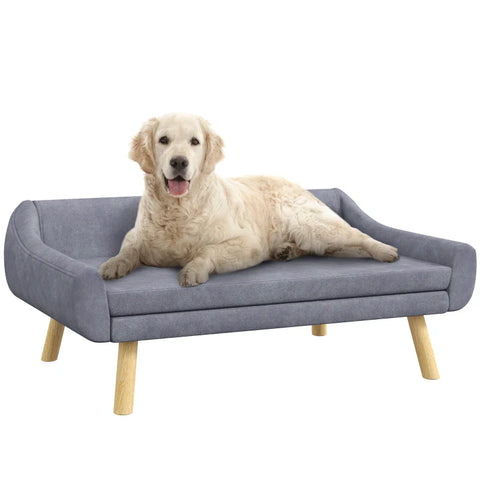 Rootz Pet Sofa - Dog Sofa - Scandi Design - Removable Cushion - Velvet Look - Gray + Natural - 102cm x 58.5cm x 42.5cm