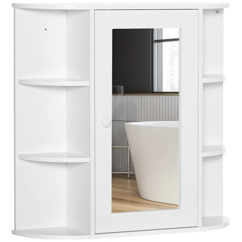 Rootz Mirror Bathroom Cabinet - 8 Compartments - Mirror Doors - Wall Cabinet - Water Resistant - MDF-Glass - White - 66cm x 17cm x 63cm