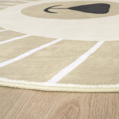 Round Children's Rug – Soft Short-Pile – Durable, Washable Play Mat – Cute Animal Motifs