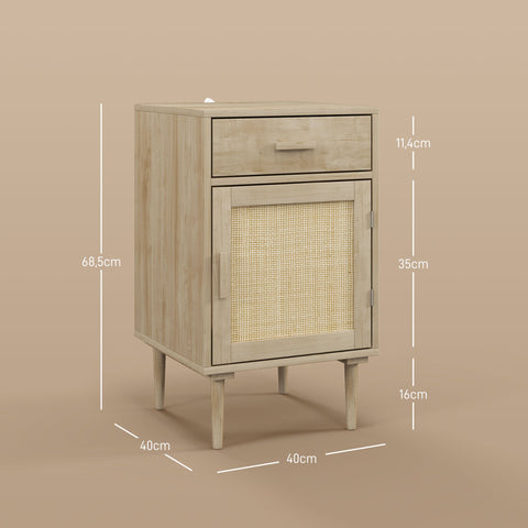 Rootz Bedside Table - Nightstand - Side Table - Bohème Style - Rattan Door - 40 x 40 x 68.5 cm
