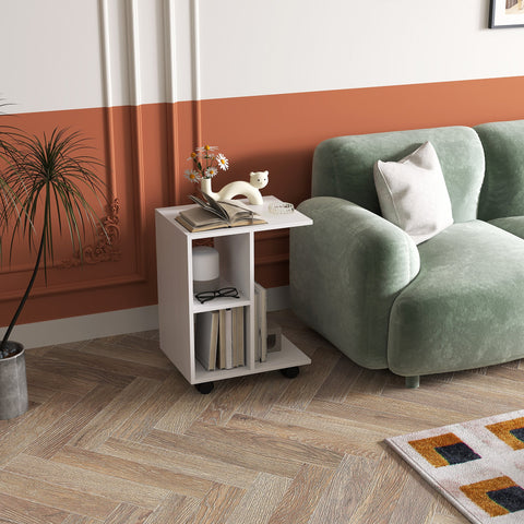 Rootz C Shape Side Table - Coffee Table - Corner Desk - Mobile Flexibility - E1 Chipboard - 45 x 35 x 58cm - White