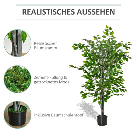 Rootz Artificial Ficus Tree - Art Plant - Realistic Appearance - Ever-Green & Easy Care - Plastic & Cement Pot - 135cm Height