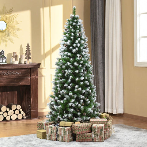 Rootz Artificial Christmas Tree - Snow-Covered Branches - Decorative Cones - Realistic Appearance - 180cm x 75cm - 630 Tips - 37 Cones