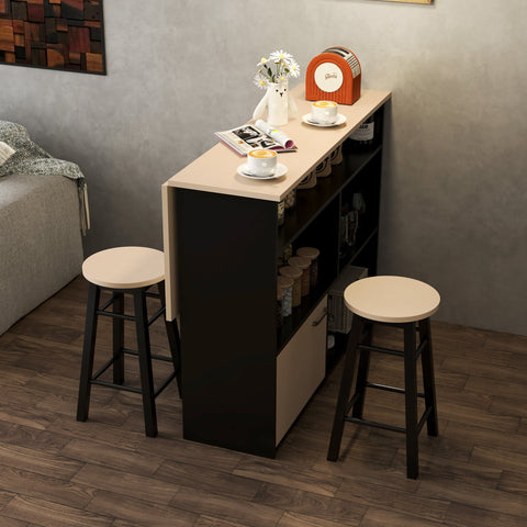 Rootz 3 Piece Barset - Bar Table Set - Foldable Dining Set - 6 Storage Compartments - 116x70x89.5cm