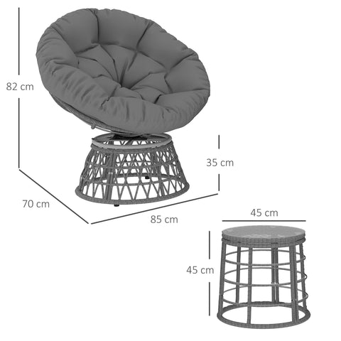 Rootz 3 Piece Garden Furniture Set - Papasan Armchairs - Patio Set - 360° Rotating Chairs - Polyester Rattan - 85cm x 70cm x 82cm, Table Ø45cm x 45cm