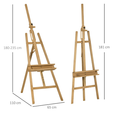 Rootz Beech Wood Easel - Adjustable Height - Painter's Easel - Wedding Sign Stand - Stable Tripod Design - 65cm x 110cm x 180-235cm