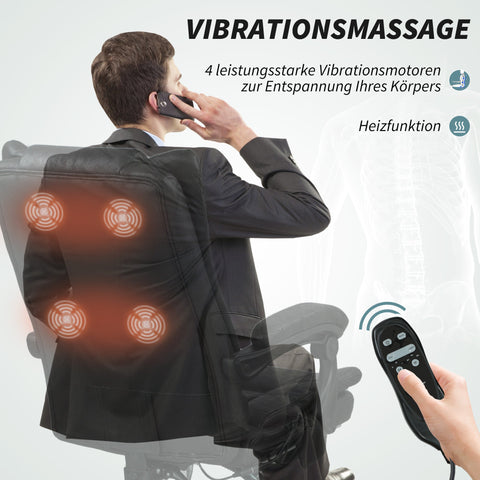 Rootz Massage Office Chair - Executive Chair - Ergonomic Seats - Massage Function - Black - Includes Footrest - Adjustable Height - 64cm x 70cm x 118cm