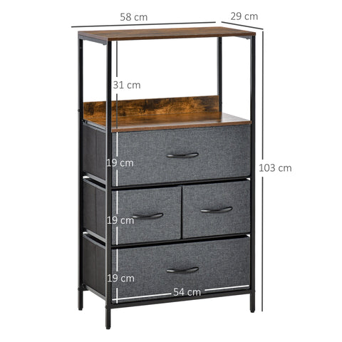 Rootz 4 Drawer Chest - Grey Drawer Unit - Linen Storage Cabinet - Robust Metal Frame - 58cm x 29cm x 103cm