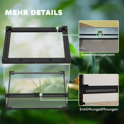 Rootz Glass Terrarium for Reptiles - Vivarium - Enclosure - Waterproof Floor - 30cm x 30cm - Increased Heat Efficiency