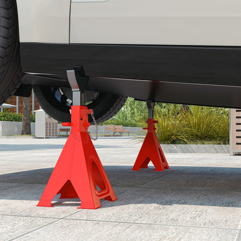 Rootz 2 Piece Adjustable Supporting Blocks - Load-Bearing Stands - Car Jack Stands - 6 Ton Capacity, Red - Enhances Vehicle Stability - 26cm x 37.5-59.2cm