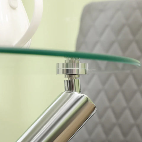 Rootz Dining Table - Round Tempered Glass Top - Rimless Design - for 2-4 People - Steel Legs - Transparent + Silver - 80 x 80 x 74 cm