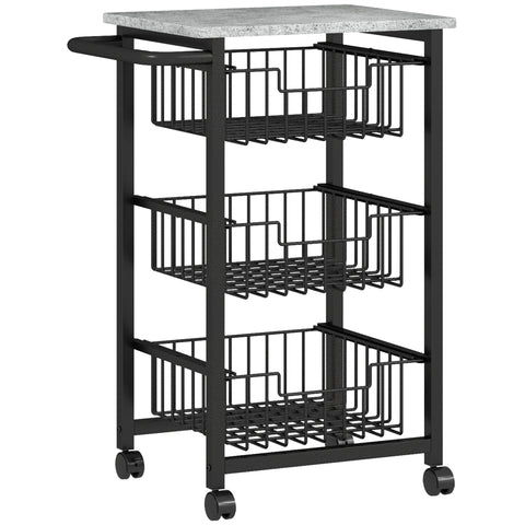 Rootz 3 Tier Kitchen Trolley on Wheels - Rolling Serving Cart - Mobile Storage Rack - Spacious & Durable - 49.5x31x69cm Steel & MDF