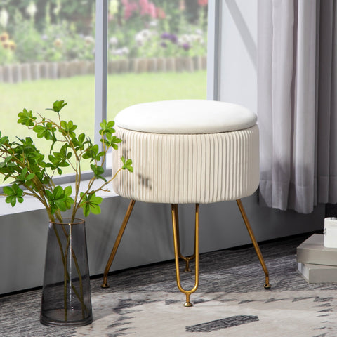 Rootz 2 in 1 Storage Stool - Footrest - Side Table - Space-saving, 13.5L Storage, Velvet Fabric, Ø40 x 48H cm