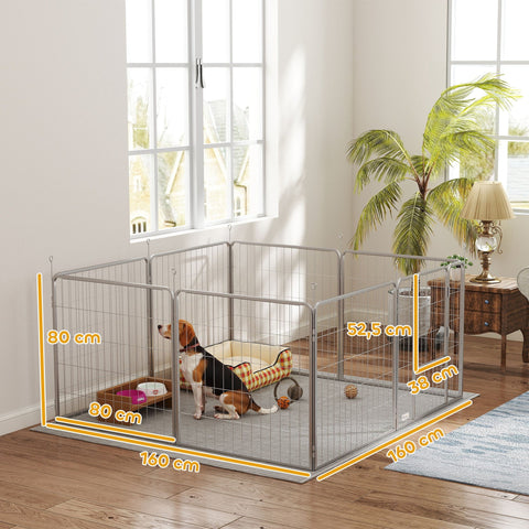 Rootz Pet Enclosure - Dog Fence - Pet Playground - Flexibly Customizable - Stainless Steel - 160x160x80cm