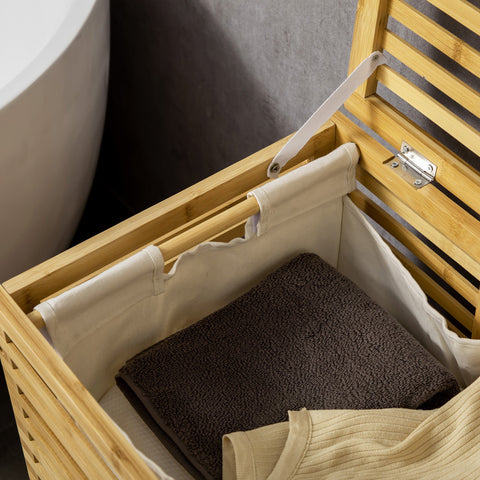 Rootz Bamboo Laundry Basket - Storage Bin - Clothes Hamper - Removable Fabric Bag - 44cm x 37cm x 62.5cm