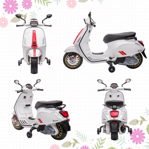 Rootz 6V Vespa Electric Motorcycle - Kids Ride-On Bike - Training Wheels - 3 km/h - 107cm x 47cm x 73cm