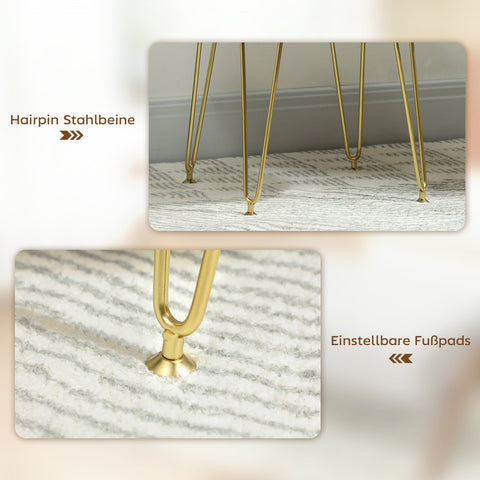 Rootz Upholstered Cloverleaf Shape Stool - Footstool, Ottoman - Velvet Comfort - Steel Legs - 41x41x40cm - White