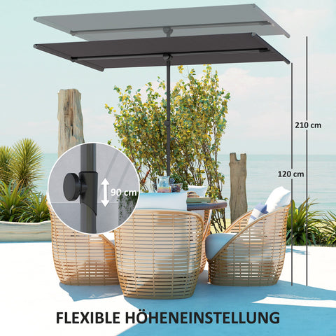 Rootz Parasol Garden Umbrella - Sunshade - Outdoor Canopy - 180° Rotatable - 150x205cm - Black- UV Protection UPF 50+