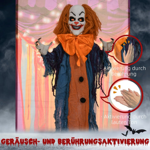 Rootz Halloween Animated Circus Clown Decoration - Spooky Prop - Moving Arms - Glowing Eyes - Clown Sounds - 83cm x 20cm x 168cm
