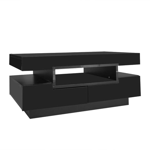 Rootz Coffee Table - Elegant Center Table - High-Gloss Finish - LED Lighting & Storage - 80L x 50W x 36H cm - Luxurious Living Room Highlight