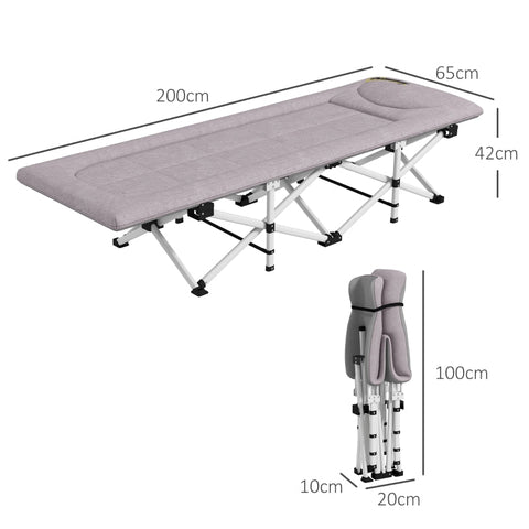 Rootz Camp Bed - Outdoor Sleeping Cot - Portable Camping Bed - Supports 200kg - Integrated Pillow - Organizer Bag - 200L x 65W x 42H cm - Steel Frame