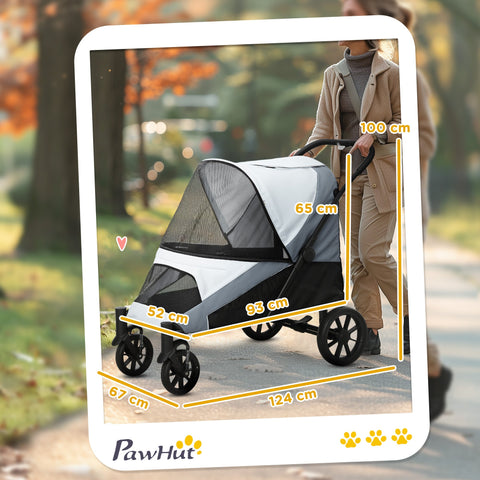 Rootz Dog Car Foldable Buggy - Pet Stroller - Dog Carrier - Shock-Absorbing - 124cm x 67cm x 100cm - For Large Dogs up to 30kg, Grey, Black