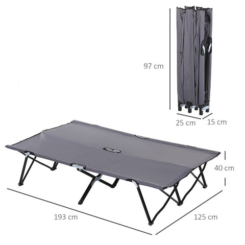 Rootz Camping Lounger - Camping Bed - Foldable Two-Person Cot - Durable Steel & Oxford Fabric - 193cm x 125cm x 40cm