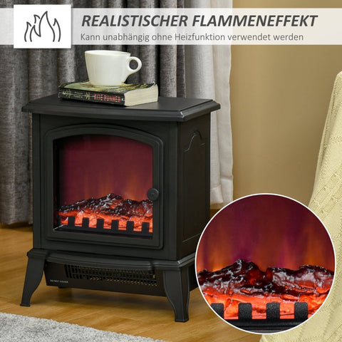 Rootz Electric Fireplace - Freestanding Heater - Flame Effect - Transparent Glass Door - 1000W/2000W - 36.5cm x 24cm x 45.5cm