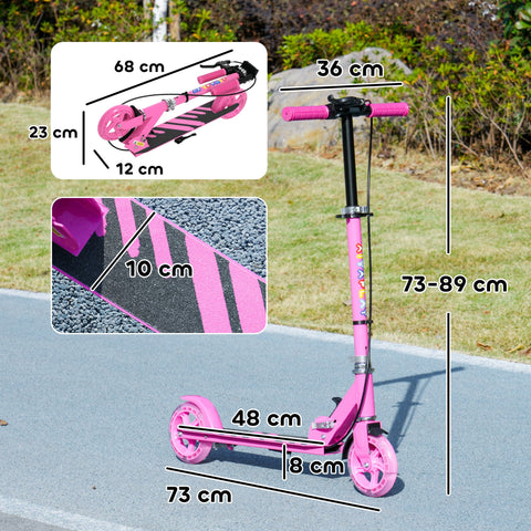 Rootz Children's Scooter - Double Brakes - Foldable Metal Kick Roller - Safe Rides - 73x36x73-89cm - For Ages 3-8 - Pink