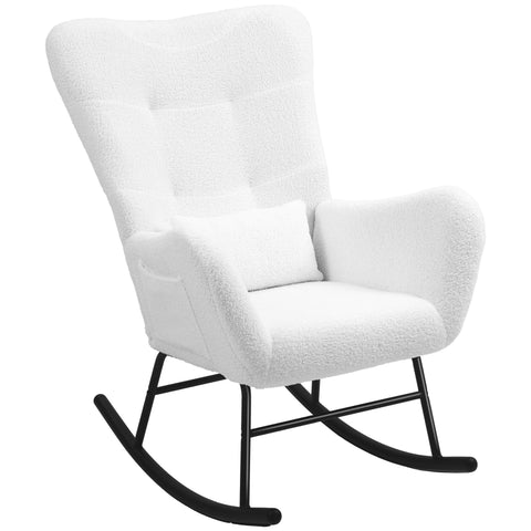 Rootz Rocking Chair - Fluffy Chair - Glider Chair - Luxurious Comfort - 67cm x 95cm x 100cm - White