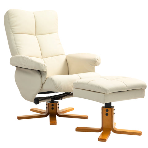 Rootz Cream White Recliner Chair Set - Relaxation Chair, Swivel Chair - Ultra Comfort - 80cm x 86cm x 99cm - Includes Stool with Storage