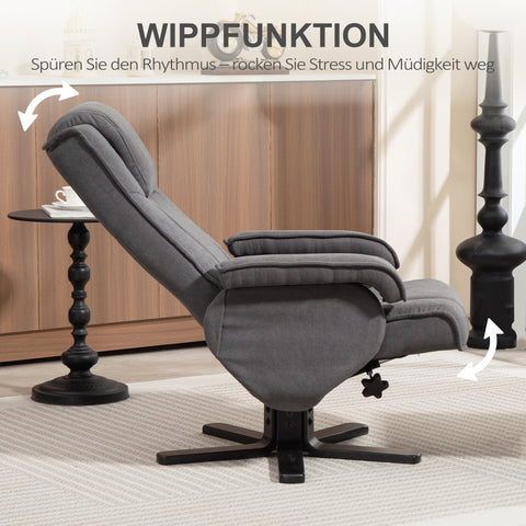 Rootz Swingable Relaxation Armchair with Foot Stool - Velvet Upholstery - Rotatable Armchair - Maximum Comfort - 67cm x 87cm x 96cm - Grey