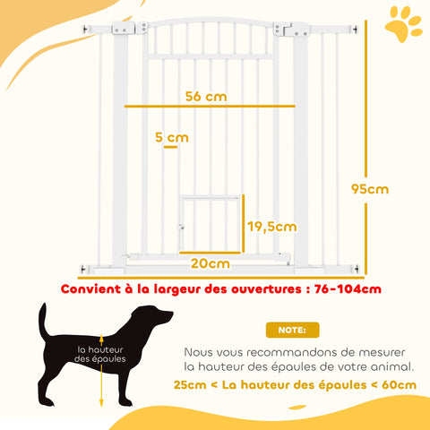 Rootz Dog Safety Grille - Pet Barrier - Dog Gate - Double Locking System - Adjustable Width 76-104 cm, Height 95 cm, White
