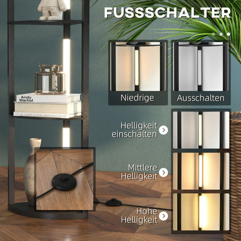 Rootz LED Floor Lamp with Shelf - Modern Black Standing Lamp - Tall Corner Lamp - 3 Brightness Levels - Integrated LED - 41cm x 29.5cm x 163.5cm