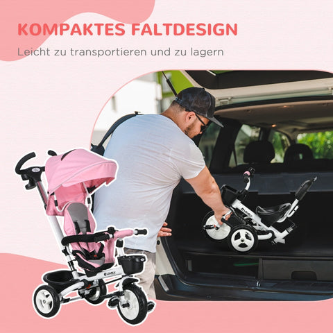 Rootz 6-in-1 Children's Tricycle - Kids Trike - Toddler Bike - Push Bar - Sun Canopy - Reflective Strips - 112cm x 50cm x 104cm - Aluminum Alloy
