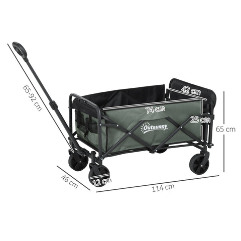 Rootz Foldable Garden Car - Transport Wagon - Beach Cart - 90kg Capacity - 114cm x 46cm x 65-92cm