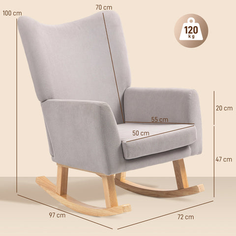 Rootz Rocking Chair - Retro Design Armchair - Upholstered Armchair - Ergonomic Comfort - 72cm x 97cm x 100cm - Grey