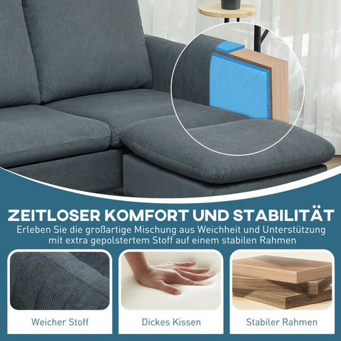 Rootz Corner Sofa with Footstool - L-Shaped Couch - 3-Seater Sofa - Dense Foam Padding - 196cm x 140cm x 88cm