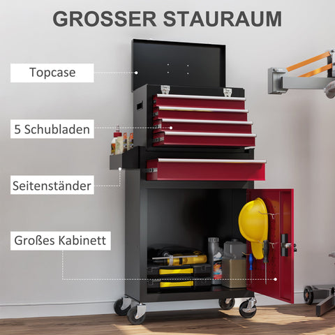 Rootz Rollable Tool Cabinet - Workshop Trolley - Tool Storage Chest - Lockable Metal Design - 45L x 24W x 33H cm, 60L x 28W x 72H cm