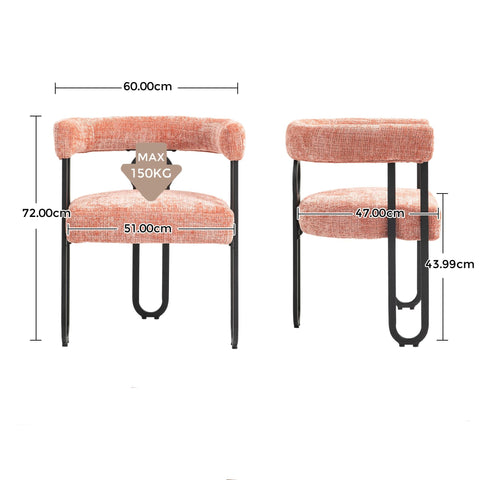 Rootz 2 Piece Set Chenille Dining Chairs - Dining Room Chairs - Office Chairs - Padded Comfort - 60cm x 47cm x 72cm