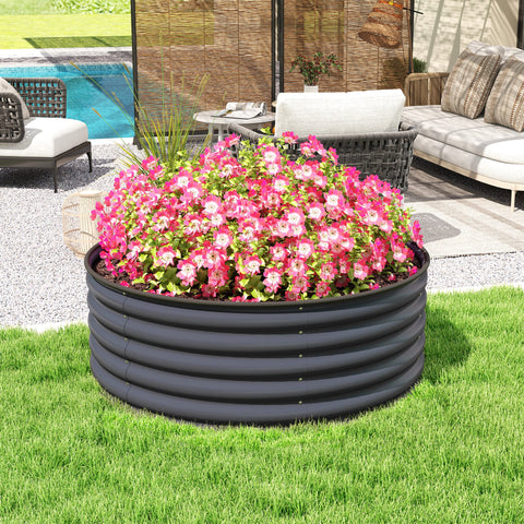 Rootz Raised Bed Galvanized Planters - Planting Box with Safety Edge - Durable Open Floor Design - 120 x 120 x 43 cm