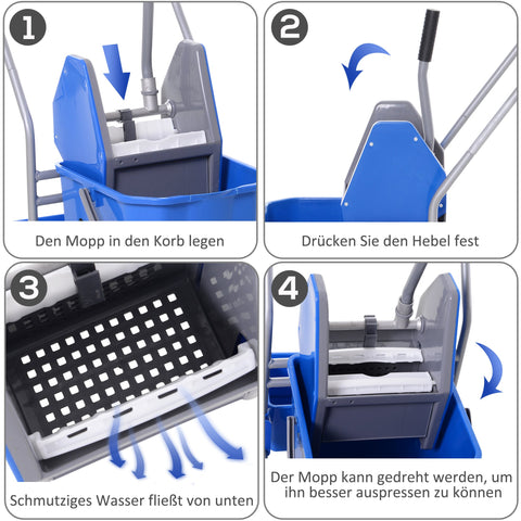 Rootz Cleaning Car - Mop Cart - Utility Trolley - 25L Capacity - Effortless Mobility - 72 x 49.5 x 95 cm