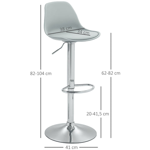 Rootz Set of 2 Swivel Bar Stools - Bar Chairs - Adjustable Swivel Chairs - Comfortable Backrest - 42 x 38 x 82-104 cm - Grey and Silver