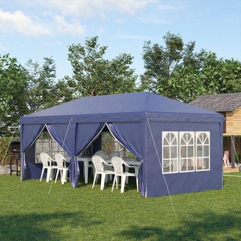 Rootz Folding Gazebo - Pop-Up Canopy - Outdoor Shelter - Durable Steel Frame - Easy Assembly - Versatile Design - 585cm x 295cm - Blue