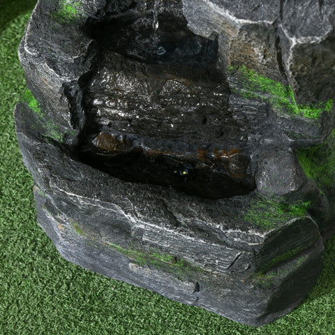 Rootz Garden Fountain - Stone Look - Water Feature - Solar Powered - LED Lights - 34cm x 28cm x 57cm - Resin - Grey/Brown
