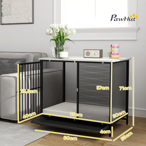 Rootz Dog Crate - Pet Kennel - Puppy Enclosure - Comfortable Mat - Lockable Door - Steel Grille - Easy to Clean Tray - Gray+Black - 80cm x 55cm x 71cm